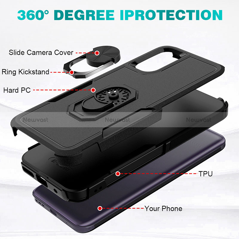 Silicone Matte Finish and Plastic Back Cover Case with Magnetic Finger Ring Stand MQ1 for Motorola Moto G31