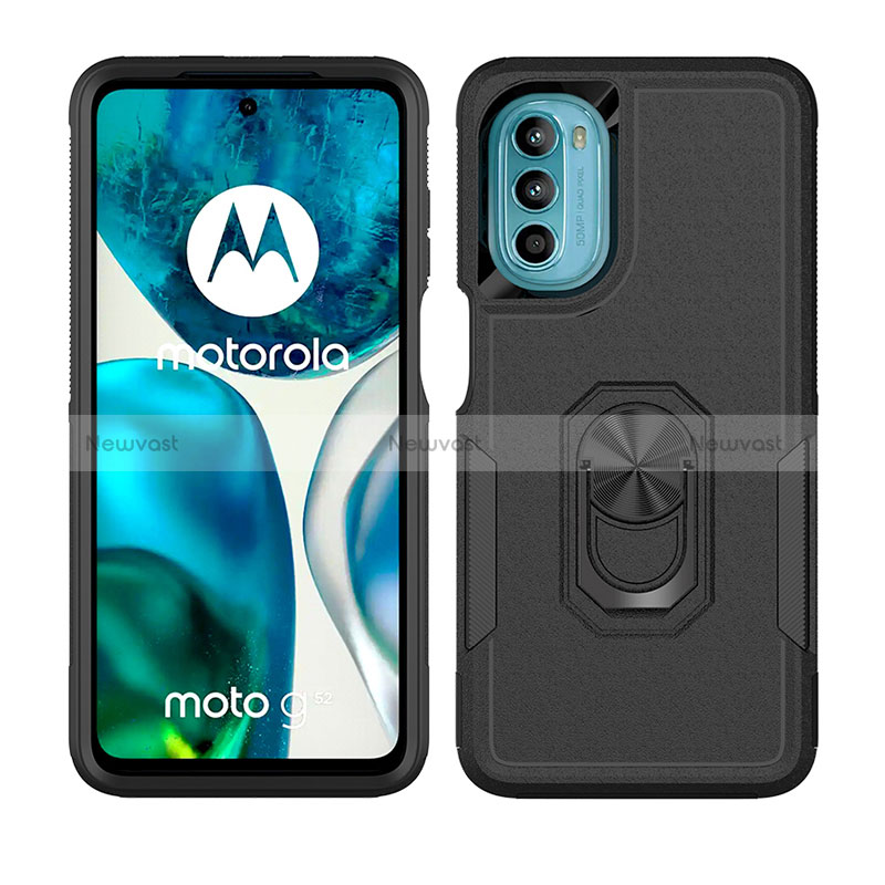 Silicone Matte Finish and Plastic Back Cover Case with Magnetic Finger Ring Stand MQ1 for Motorola Moto G82 5G