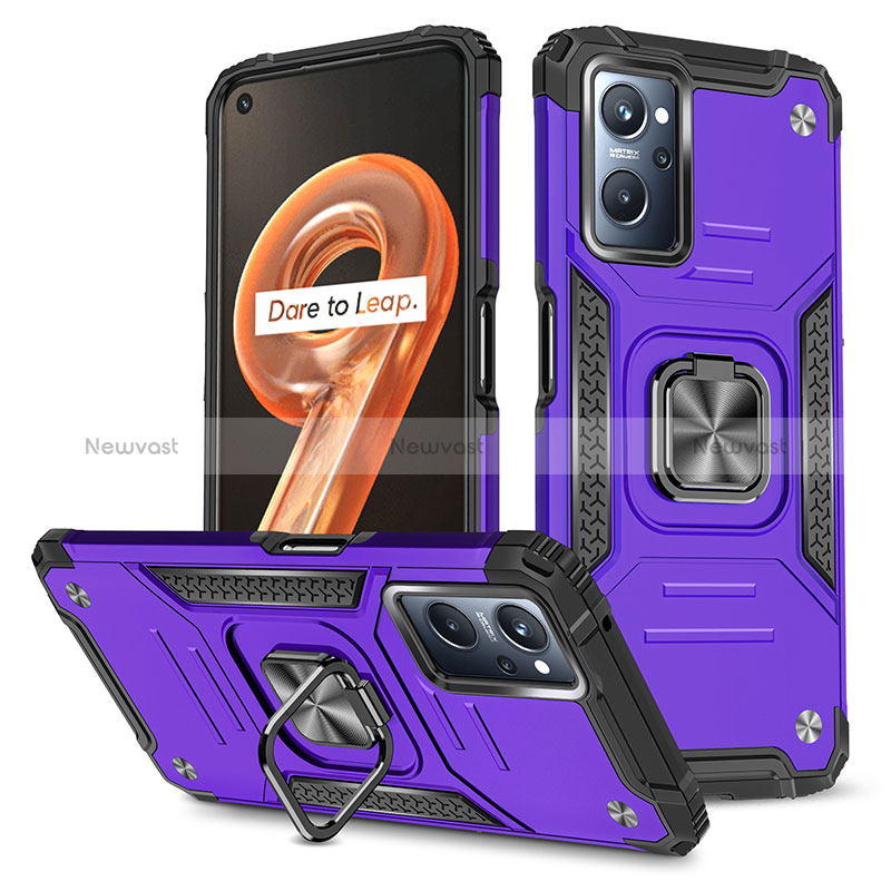 Silicone Matte Finish and Plastic Back Cover Case with Magnetic Finger Ring Stand MQ1 for Realme 9i 4G