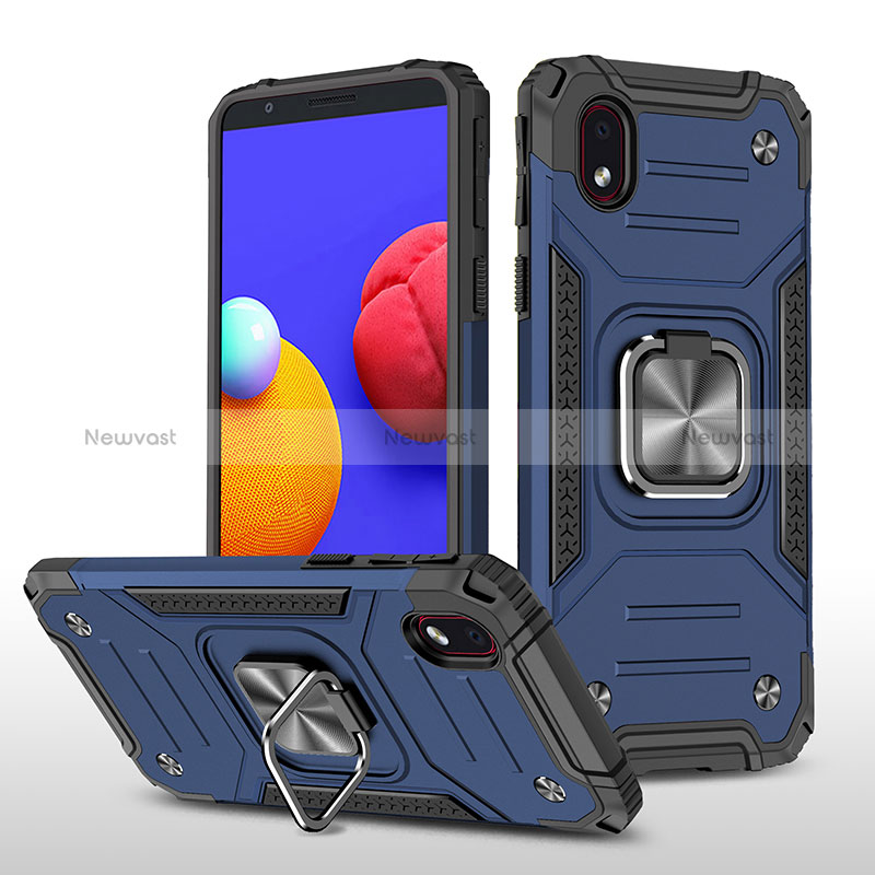 Silicone Matte Finish and Plastic Back Cover Case with Magnetic Finger Ring Stand MQ1 for Samsung Galaxy A01 Core