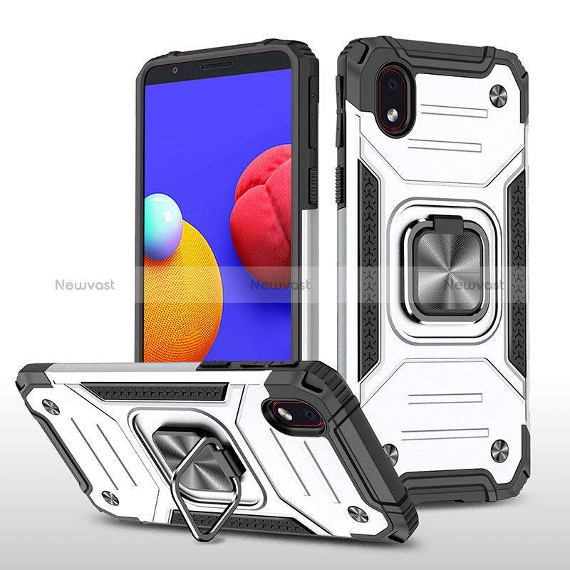 Silicone Matte Finish and Plastic Back Cover Case with Magnetic Finger Ring Stand MQ1 for Samsung Galaxy A01 Core
