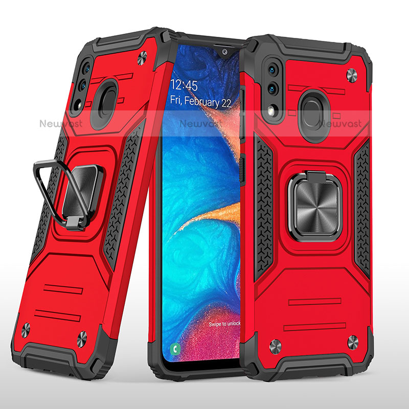 Silicone Matte Finish and Plastic Back Cover Case with Magnetic Finger Ring Stand MQ1 for Samsung Galaxy A20