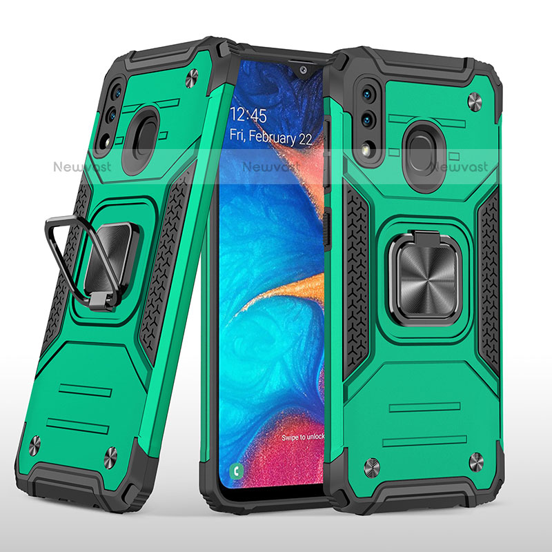 Silicone Matte Finish and Plastic Back Cover Case with Magnetic Finger Ring Stand MQ1 for Samsung Galaxy A20