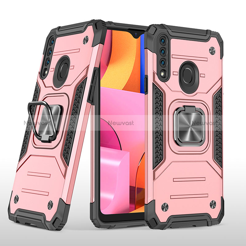 Silicone Matte Finish and Plastic Back Cover Case with Magnetic Finger Ring Stand MQ1 for Samsung Galaxy A20s