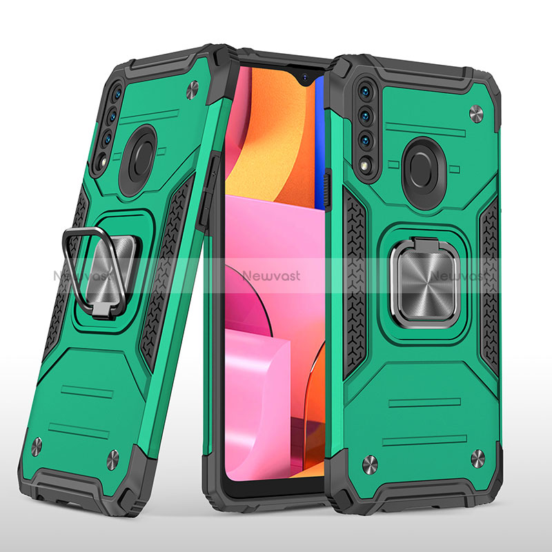 Silicone Matte Finish and Plastic Back Cover Case with Magnetic Finger Ring Stand MQ1 for Samsung Galaxy A20s