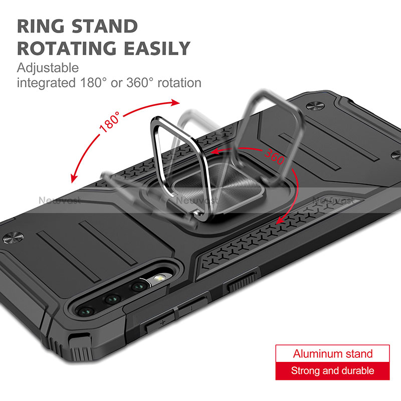 Silicone Matte Finish and Plastic Back Cover Case with Magnetic Finger Ring Stand MQ1 for Samsung Galaxy A30S