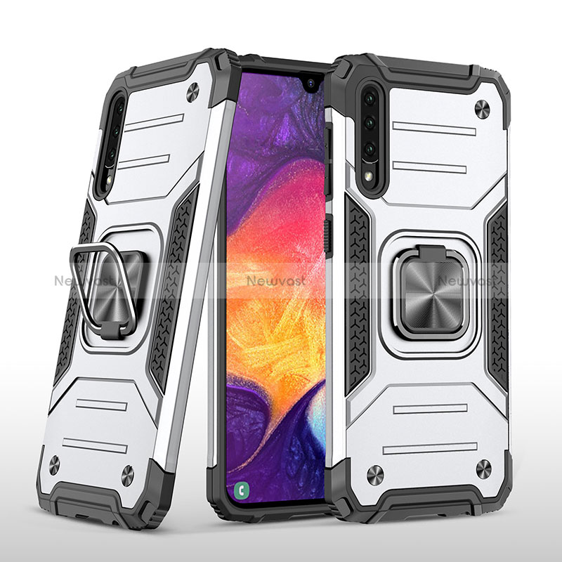 Silicone Matte Finish and Plastic Back Cover Case with Magnetic Finger Ring Stand MQ1 for Samsung Galaxy A30S