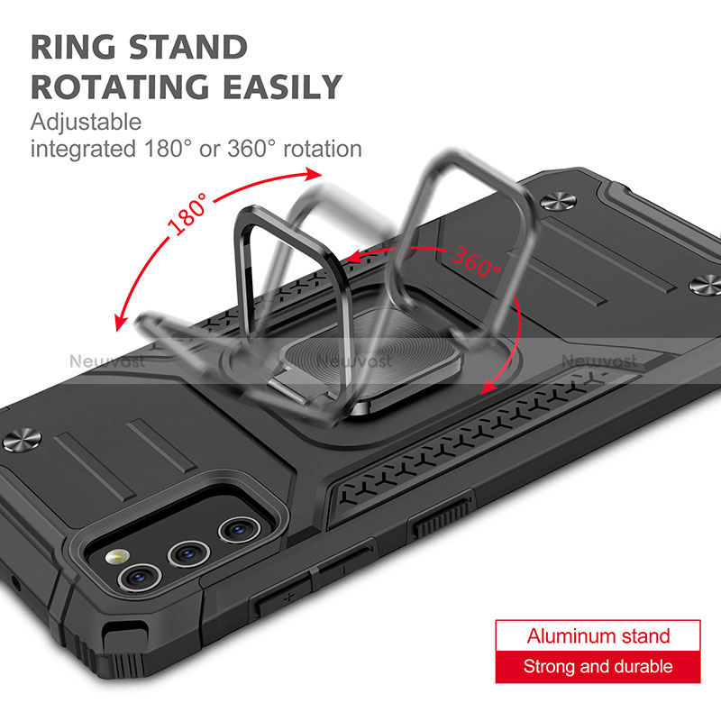 Silicone Matte Finish and Plastic Back Cover Case with Magnetic Finger Ring Stand MQ1 for Samsung Galaxy A41