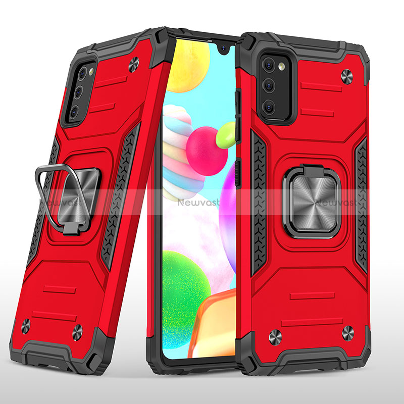 Silicone Matte Finish and Plastic Back Cover Case with Magnetic Finger Ring Stand MQ1 for Samsung Galaxy A41