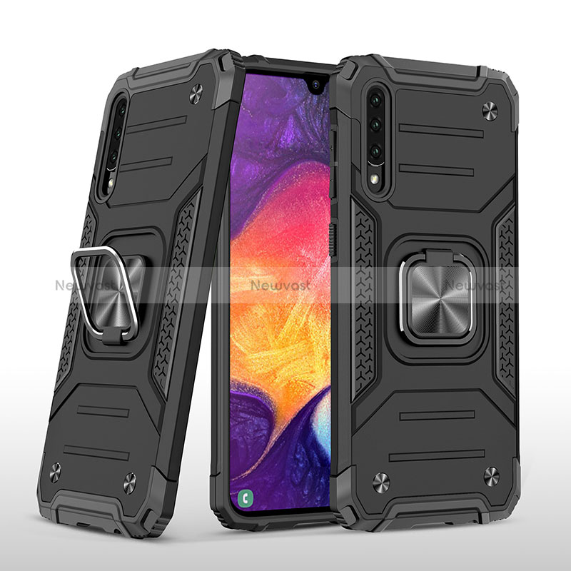 Silicone Matte Finish and Plastic Back Cover Case with Magnetic Finger Ring Stand MQ1 for Samsung Galaxy A50