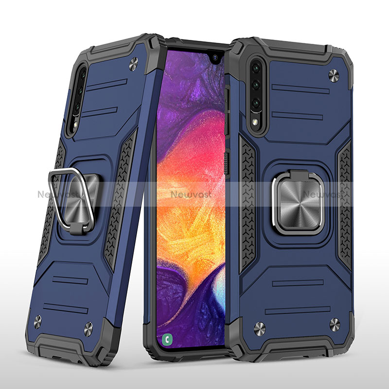 Silicone Matte Finish and Plastic Back Cover Case with Magnetic Finger Ring Stand MQ1 for Samsung Galaxy A50