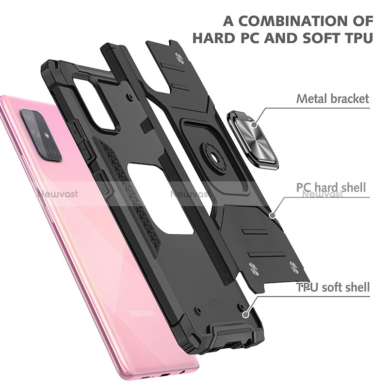 Silicone Matte Finish and Plastic Back Cover Case with Magnetic Finger Ring Stand MQ1 for Samsung Galaxy A71 5G