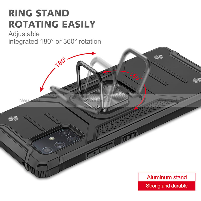 Silicone Matte Finish and Plastic Back Cover Case with Magnetic Finger Ring Stand MQ1 for Samsung Galaxy A71 5G