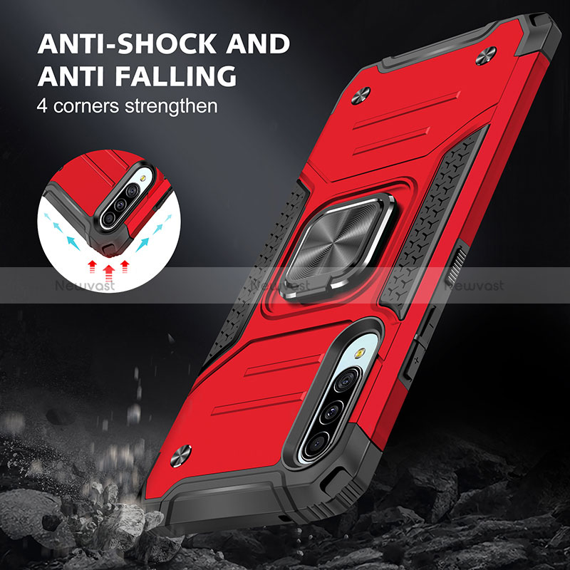 Silicone Matte Finish and Plastic Back Cover Case with Magnetic Finger Ring Stand MQ1 for Samsung Galaxy A90 5G