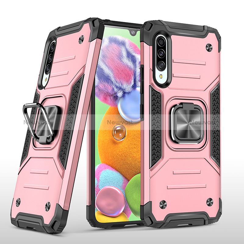 Silicone Matte Finish and Plastic Back Cover Case with Magnetic Finger Ring Stand MQ1 for Samsung Galaxy A90 5G