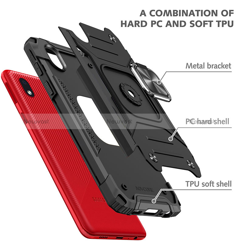 Silicone Matte Finish and Plastic Back Cover Case with Magnetic Finger Ring Stand MQ1 for Samsung Galaxy M01 Core