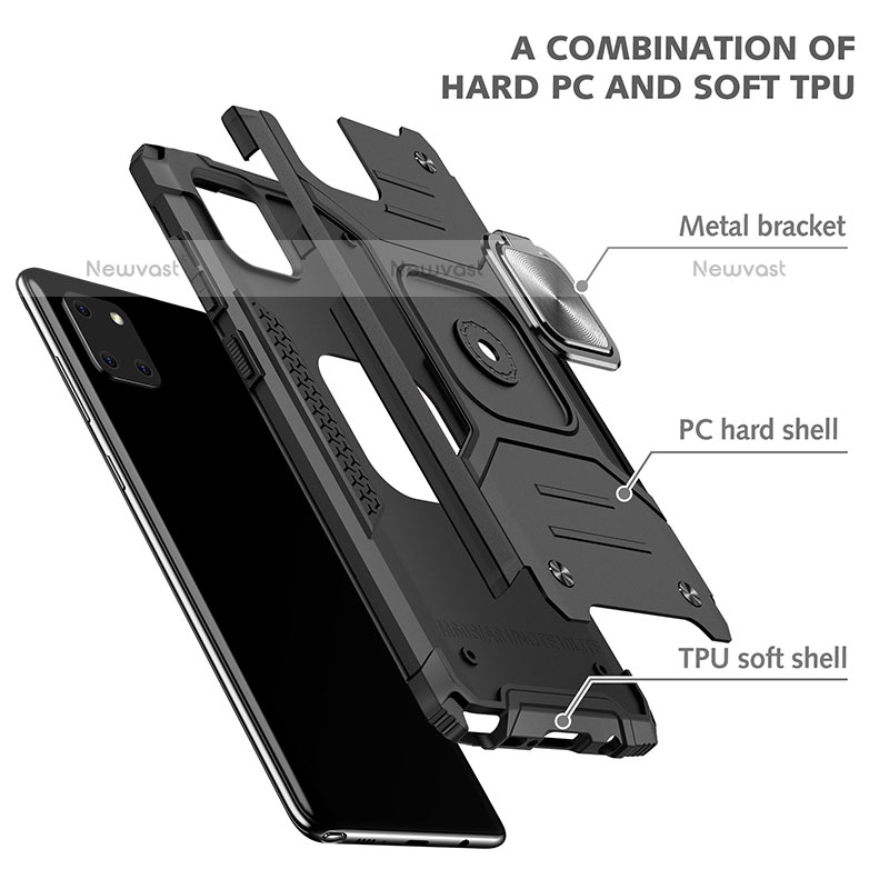 Silicone Matte Finish and Plastic Back Cover Case with Magnetic Finger Ring Stand MQ1 for Samsung Galaxy Note 10 Lite