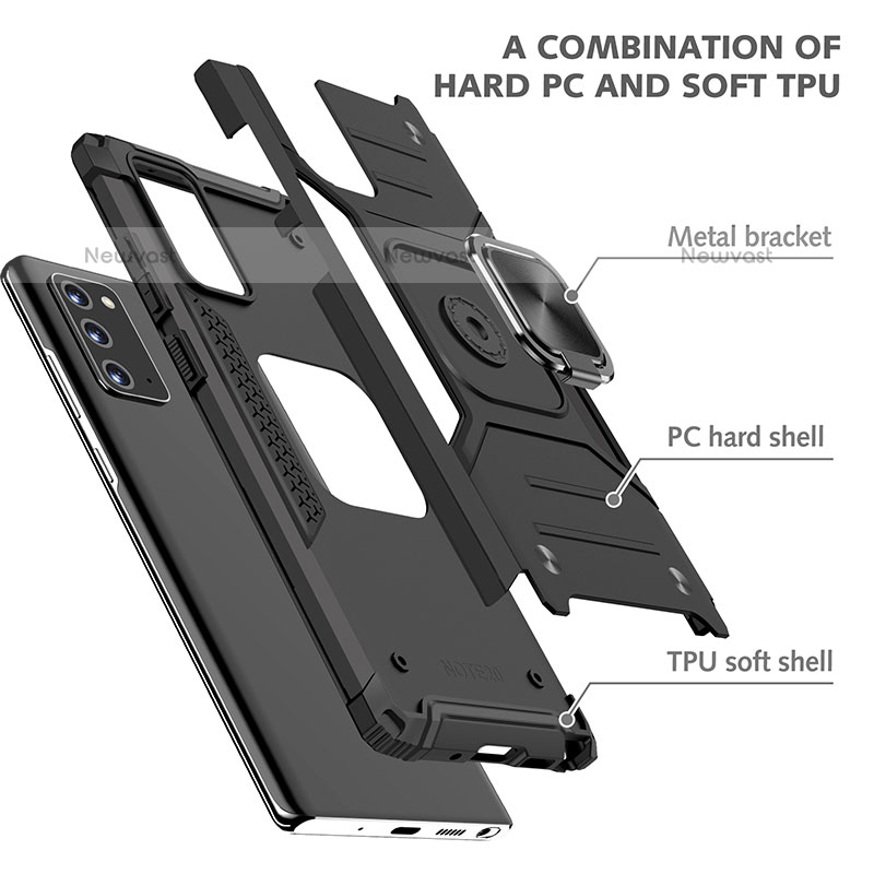 Silicone Matte Finish and Plastic Back Cover Case with Magnetic Finger Ring Stand MQ1 for Samsung Galaxy Note 20 5G