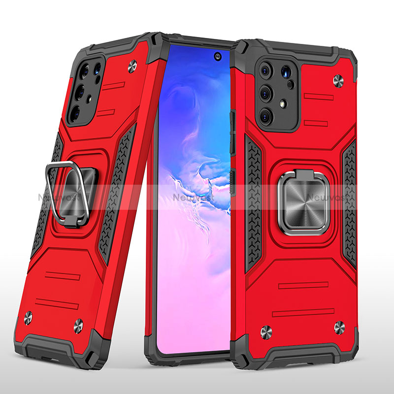 Silicone Matte Finish and Plastic Back Cover Case with Magnetic Finger Ring Stand MQ1 for Samsung Galaxy S10 Lite