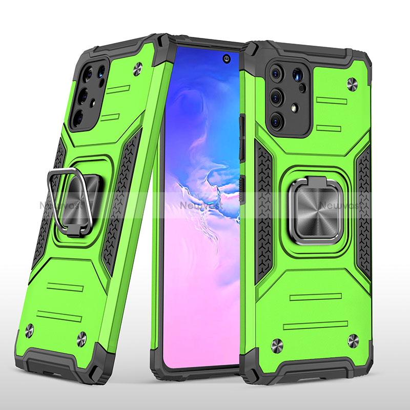 Silicone Matte Finish and Plastic Back Cover Case with Magnetic Finger Ring Stand MQ1 for Samsung Galaxy S10 Lite