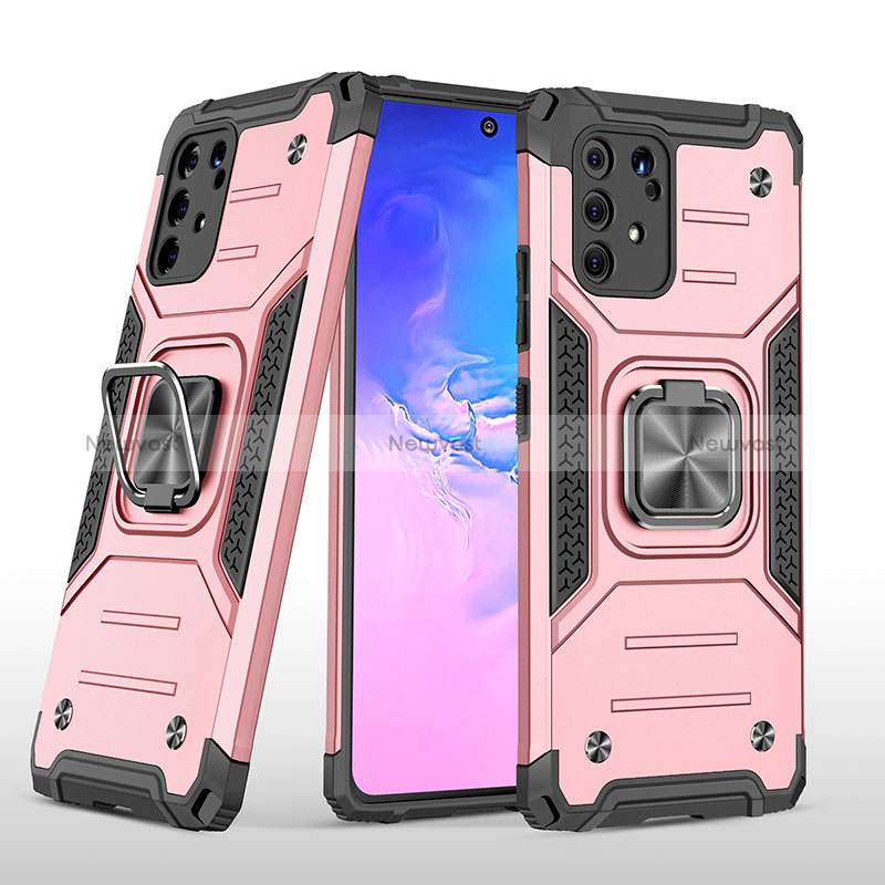 Silicone Matte Finish and Plastic Back Cover Case with Magnetic Finger Ring Stand MQ1 for Samsung Galaxy S10 Lite Rose Gold