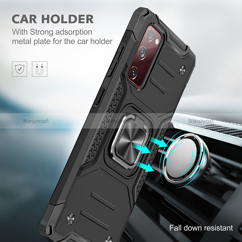 Silicone Matte Finish and Plastic Back Cover Case with Magnetic Finger Ring Stand MQ1 for Samsung Galaxy S20 FE 5G
