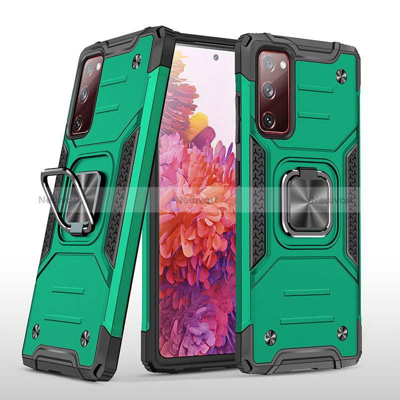 Silicone Matte Finish and Plastic Back Cover Case with Magnetic Finger Ring Stand MQ1 for Samsung Galaxy S20 FE 5G Midnight Green