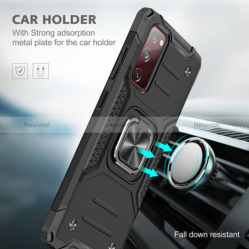 Silicone Matte Finish and Plastic Back Cover Case with Magnetic Finger Ring Stand MQ1 for Samsung Galaxy S20 Lite 5G