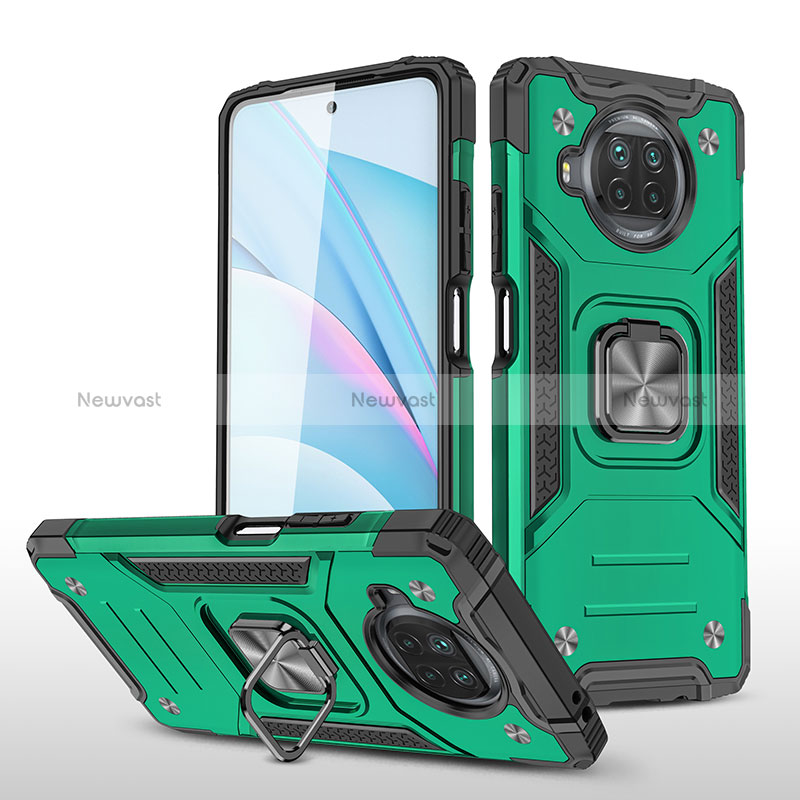 Silicone Matte Finish and Plastic Back Cover Case with Magnetic Finger Ring Stand MQ1 for Xiaomi Mi 10i 5G Midnight Green