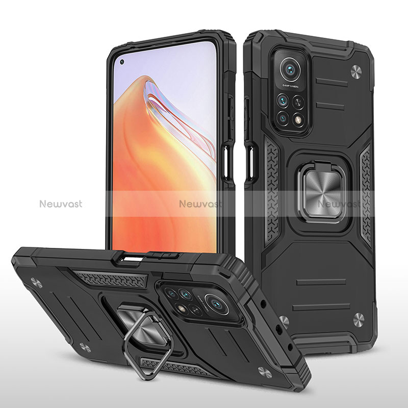 Silicone Matte Finish and Plastic Back Cover Case with Magnetic Finger Ring Stand MQ1 for Xiaomi Mi 10T 5G