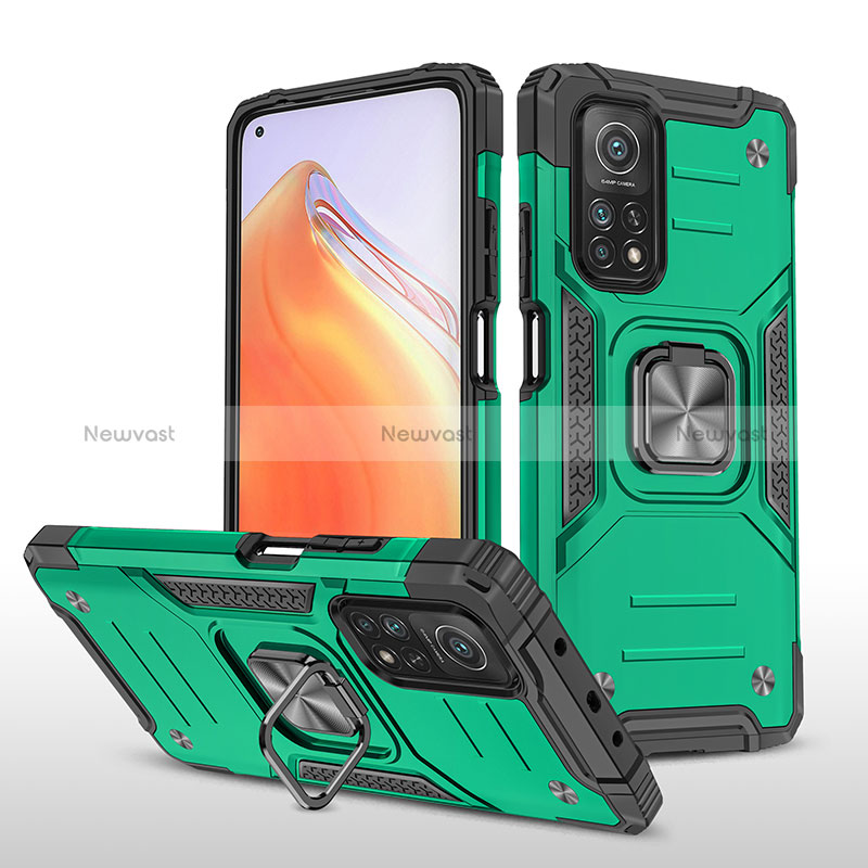Silicone Matte Finish and Plastic Back Cover Case with Magnetic Finger Ring Stand MQ1 for Xiaomi Mi 10T 5G Midnight Green