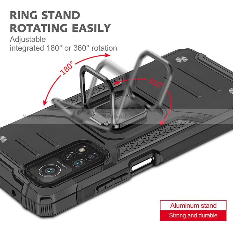 Silicone Matte Finish and Plastic Back Cover Case with Magnetic Finger Ring Stand MQ1 for Xiaomi Mi 10T Pro 5G