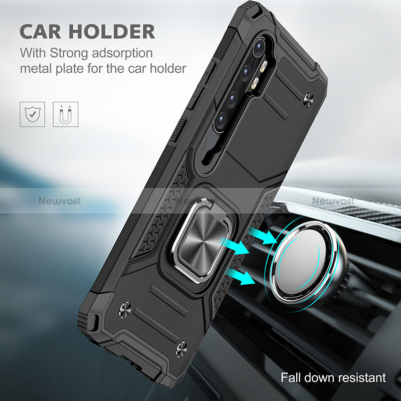 Silicone Matte Finish and Plastic Back Cover Case with Magnetic Finger Ring Stand MQ1 for Xiaomi Mi Note 10 Lite