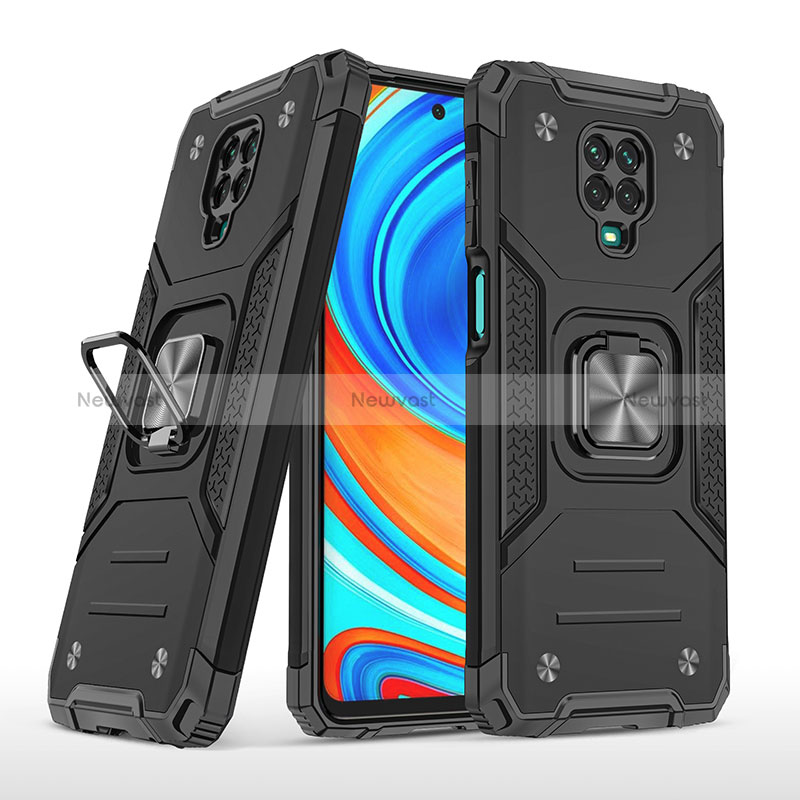Silicone Matte Finish and Plastic Back Cover Case with Magnetic Finger Ring Stand MQ1 for Xiaomi Poco M2 Pro