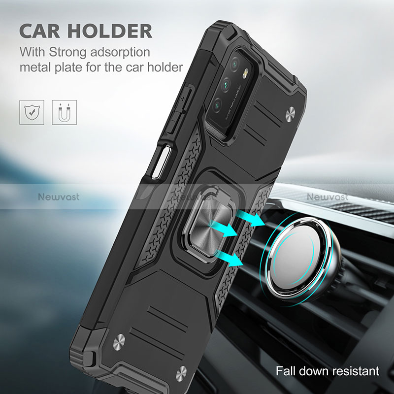 Silicone Matte Finish and Plastic Back Cover Case with Magnetic Finger Ring Stand MQ1 for Xiaomi Poco M3