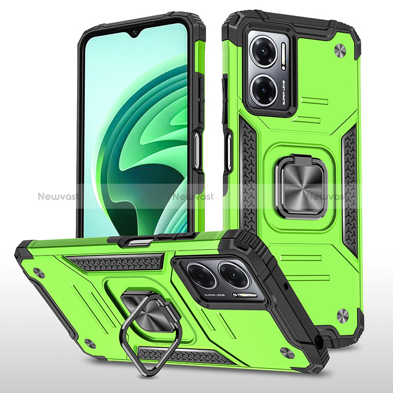 Silicone Matte Finish and Plastic Back Cover Case with Magnetic Finger Ring Stand MQ1 for Xiaomi Redmi 10 Prime Plus 5G Green