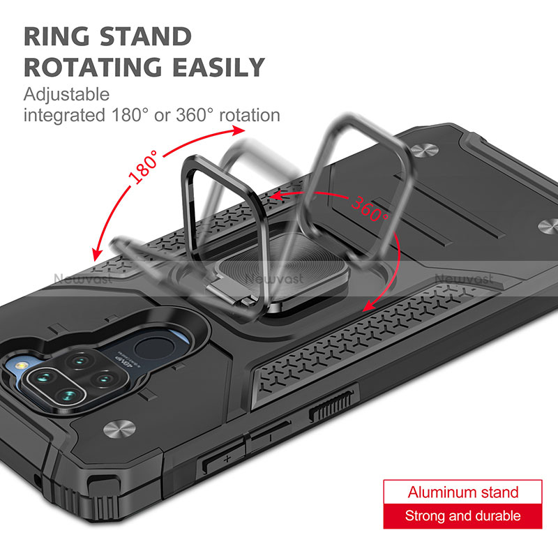 Silicone Matte Finish and Plastic Back Cover Case with Magnetic Finger Ring Stand MQ1 for Xiaomi Redmi 10X 4G