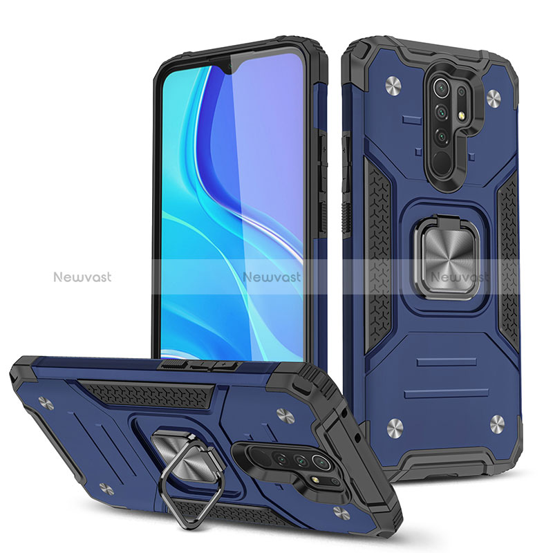 Silicone Matte Finish and Plastic Back Cover Case with Magnetic Finger Ring Stand MQ1 for Xiaomi Redmi 9