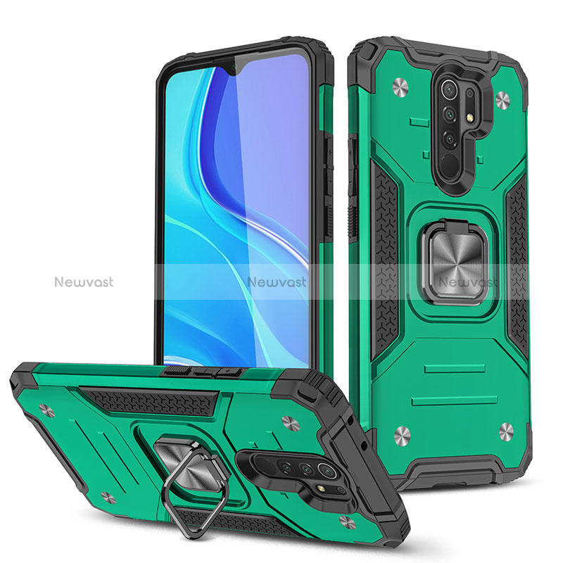 Silicone Matte Finish and Plastic Back Cover Case with Magnetic Finger Ring Stand MQ1 for Xiaomi Redmi 9