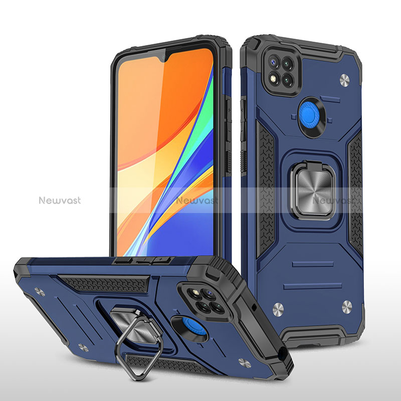 Silicone Matte Finish and Plastic Back Cover Case with Magnetic Finger Ring Stand MQ1 for Xiaomi Redmi 9 India