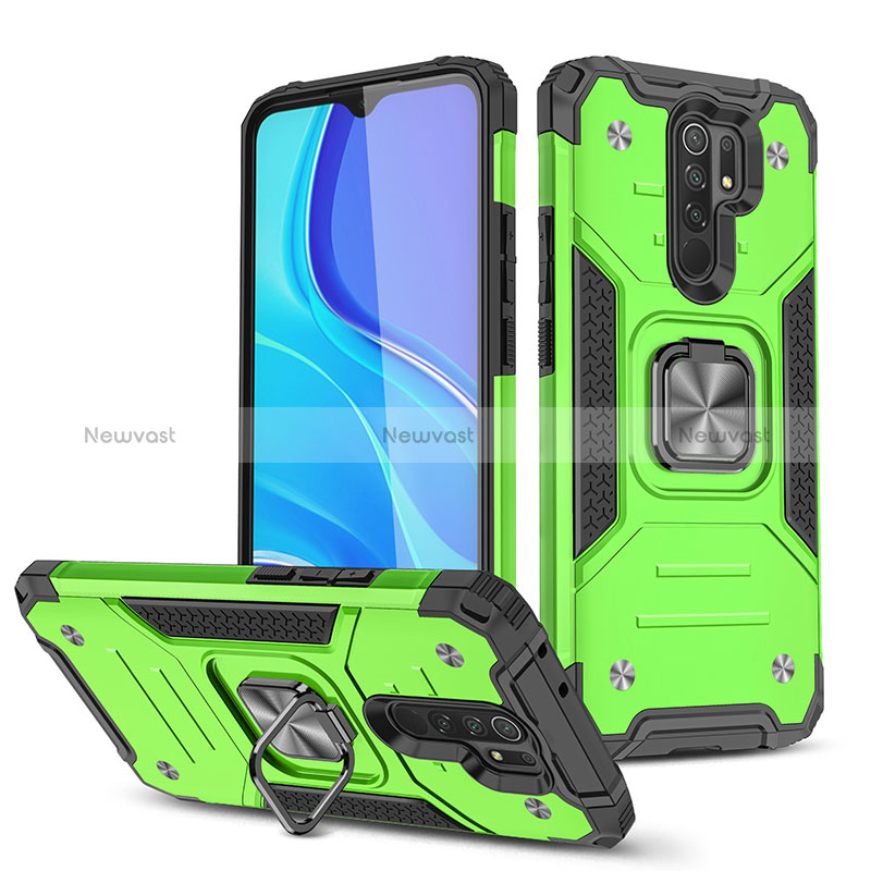 Silicone Matte Finish and Plastic Back Cover Case with Magnetic Finger Ring Stand MQ1 for Xiaomi Redmi 9 Prime India