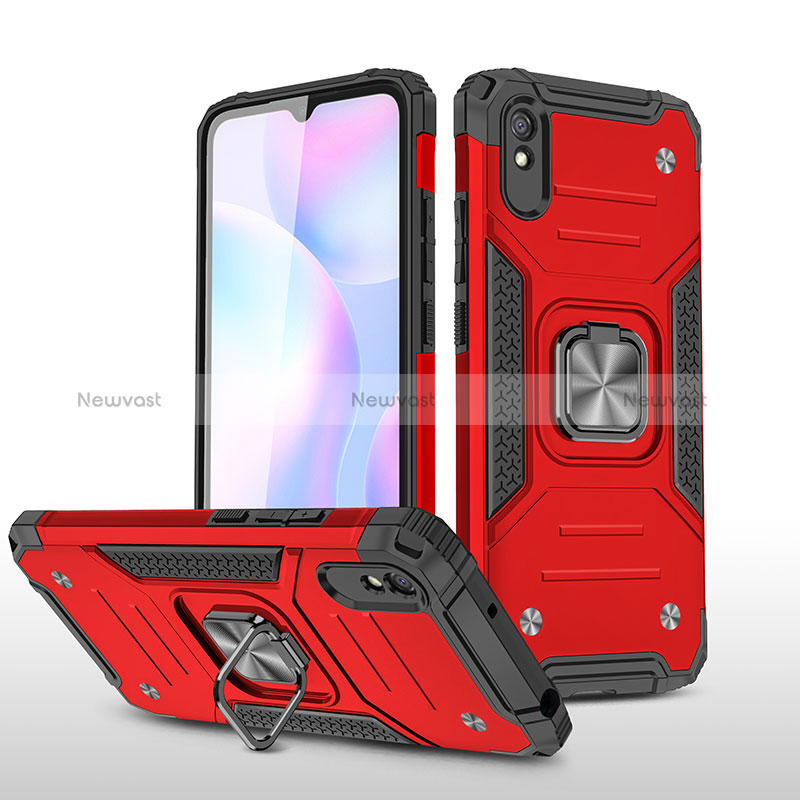 Silicone Matte Finish and Plastic Back Cover Case with Magnetic Finger Ring Stand MQ1 for Xiaomi Redmi 9AT