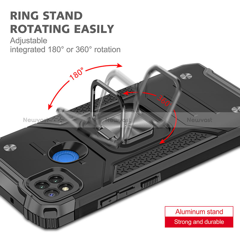 Silicone Matte Finish and Plastic Back Cover Case with Magnetic Finger Ring Stand MQ1 for Xiaomi Redmi 9C