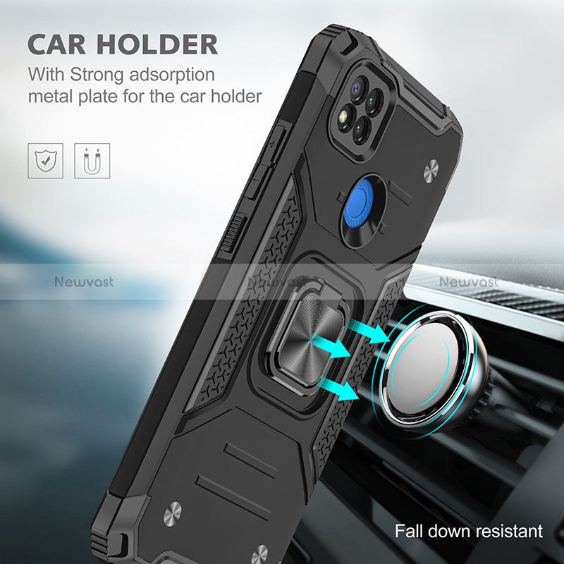 Silicone Matte Finish and Plastic Back Cover Case with Magnetic Finger Ring Stand MQ1 for Xiaomi Redmi 9C
