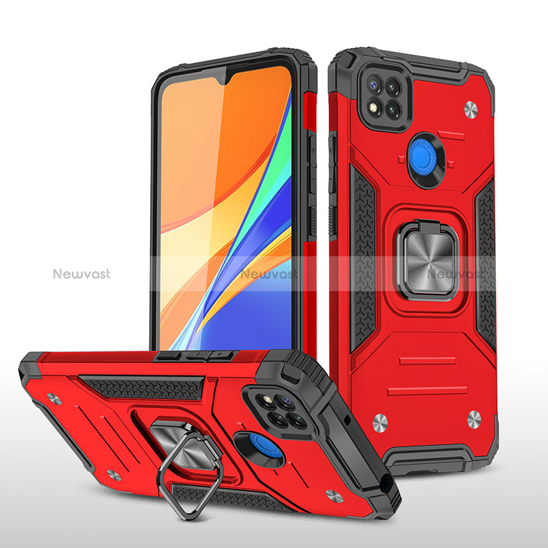 Silicone Matte Finish and Plastic Back Cover Case with Magnetic Finger Ring Stand MQ1 for Xiaomi Redmi 9C
