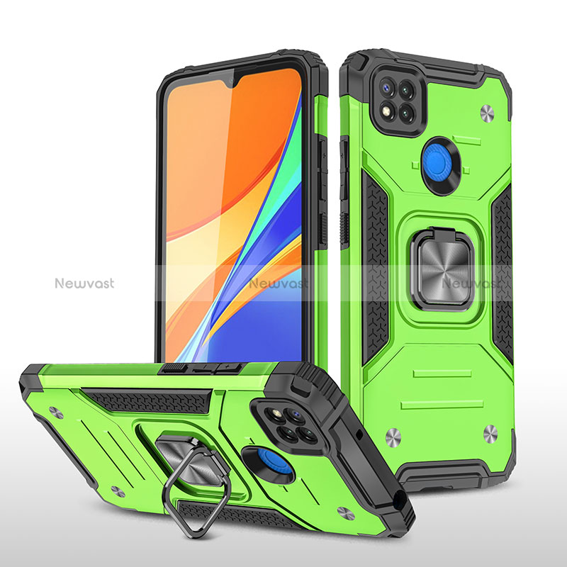 Silicone Matte Finish and Plastic Back Cover Case with Magnetic Finger Ring Stand MQ1 for Xiaomi Redmi 9C