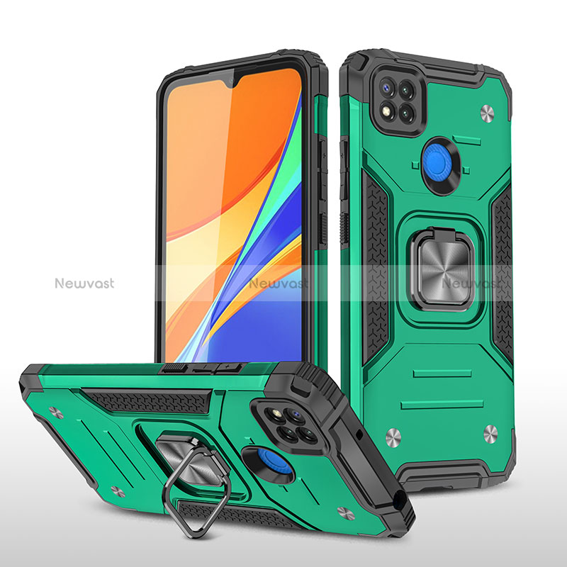 Silicone Matte Finish and Plastic Back Cover Case with Magnetic Finger Ring Stand MQ1 for Xiaomi Redmi 9C