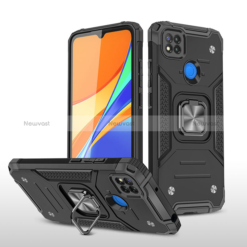 Silicone Matte Finish and Plastic Back Cover Case with Magnetic Finger Ring Stand MQ1 for Xiaomi Redmi 9C