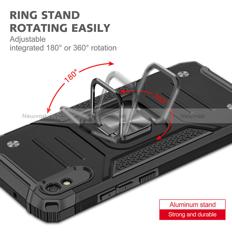 Silicone Matte Finish and Plastic Back Cover Case with Magnetic Finger Ring Stand MQ1 for Xiaomi Redmi 9i