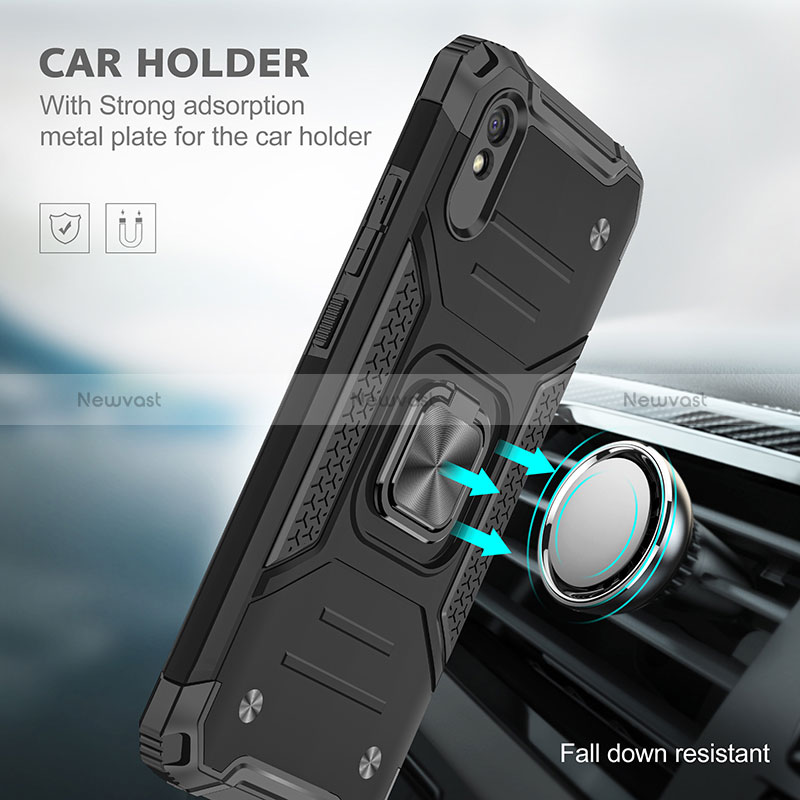 Silicone Matte Finish and Plastic Back Cover Case with Magnetic Finger Ring Stand MQ1 for Xiaomi Redmi 9i